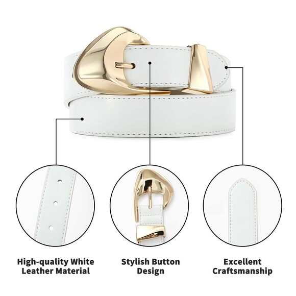 9828 White Leather Belt For Women Casual Fashion Belts With Stylish Gold